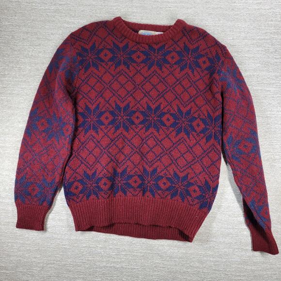 Royal North Mills Outfitters Wool Sweater Nordic Snowflake Red Blue USA Made L - Picture 13 of 13